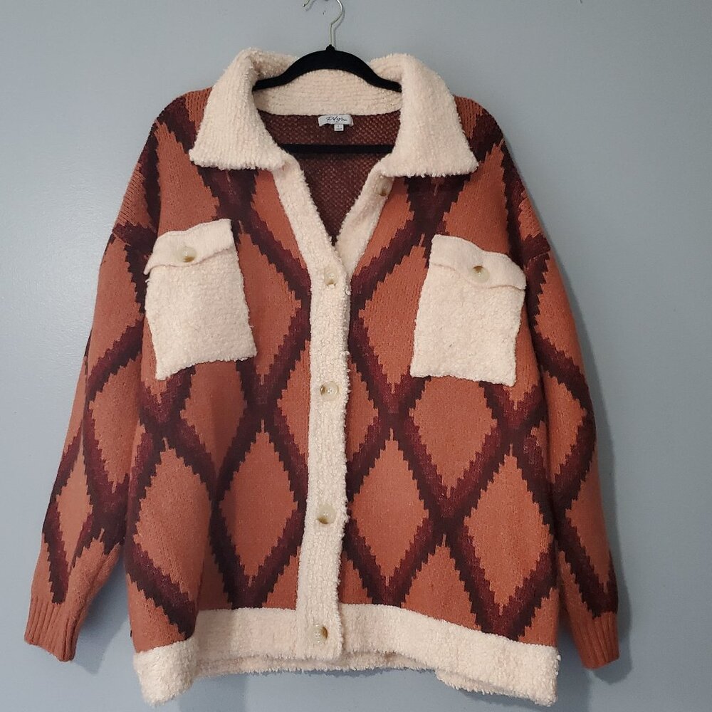 Polagram Parkside Knit Shacket Sherpa Trim Thick Winter Coat Women’s L - Picture 1 of 11